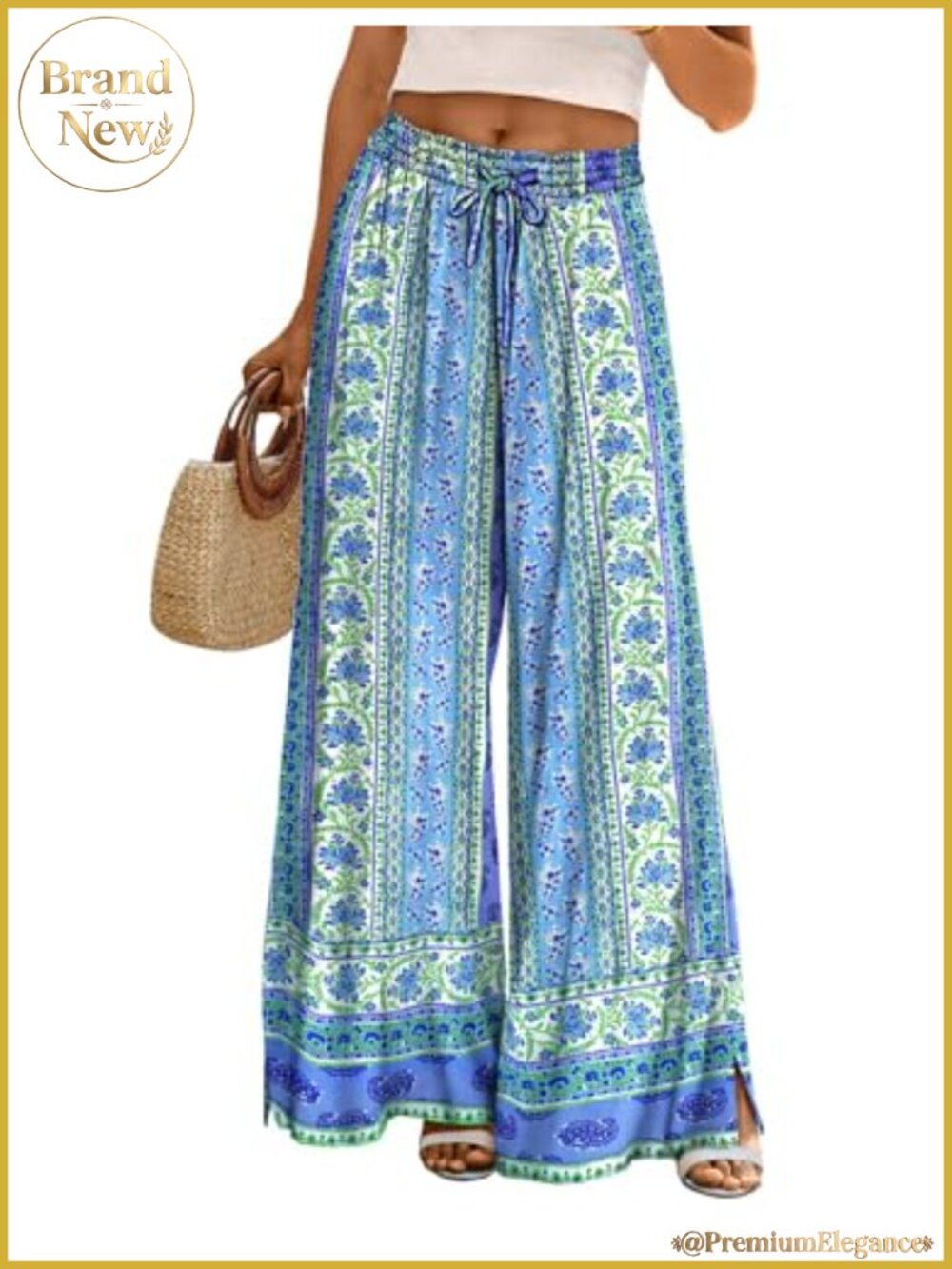 Wide Leg Pants with Pockets Elastic Waist Casual Lounge Palazzo Trousers